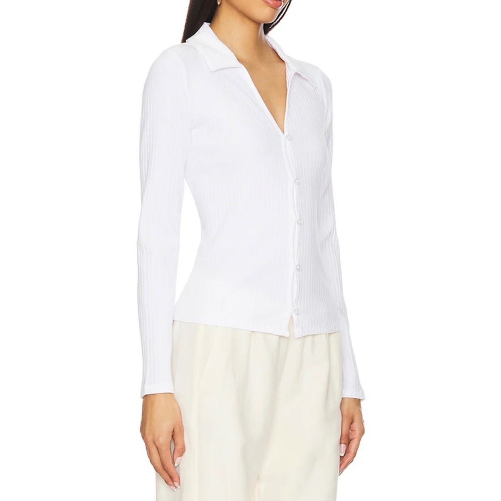 Sanctuary White Ribbed‎ Button Front Collared Cardigan Top Size Small - Picture 2 of 10